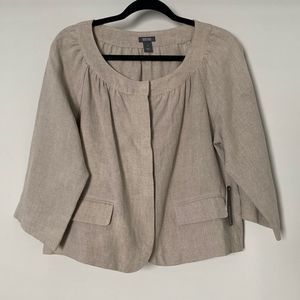 Nwt KENNETH COLE REACTION Linen Button Down Blouse Top - Tan Size 8